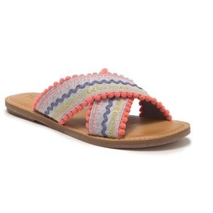 New Toms Viv Pompom Chambray Sandal